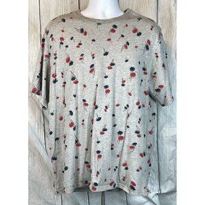 Mens XL 46-48 Short Sleeve Gray Shirt Red Blue Palm Trees Patriotic 4th of July